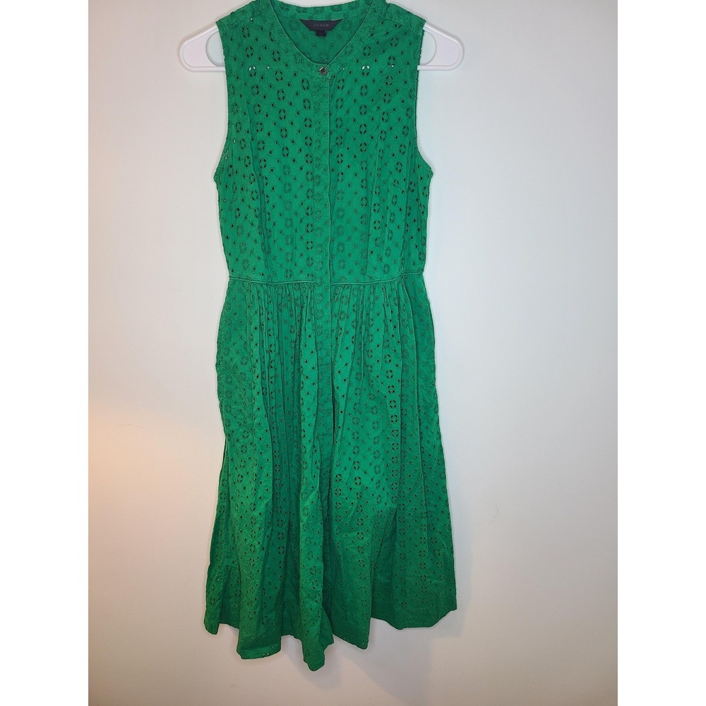 J.Crew Dress Wm 2 Kelly Green Lace Sleeveless Fit Flare Midi Chic Old Money Boho